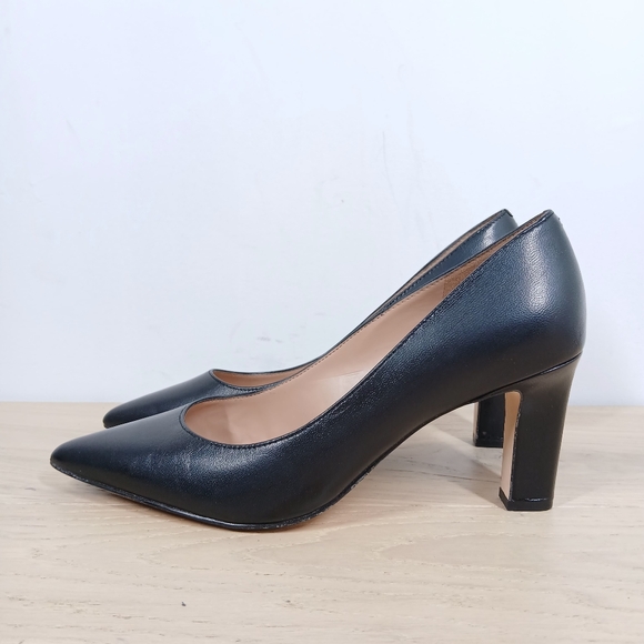 Cole Haan Grand360 Black Leather Pointed Toe Block Heel Pumps 185 - Picture 1 of 11